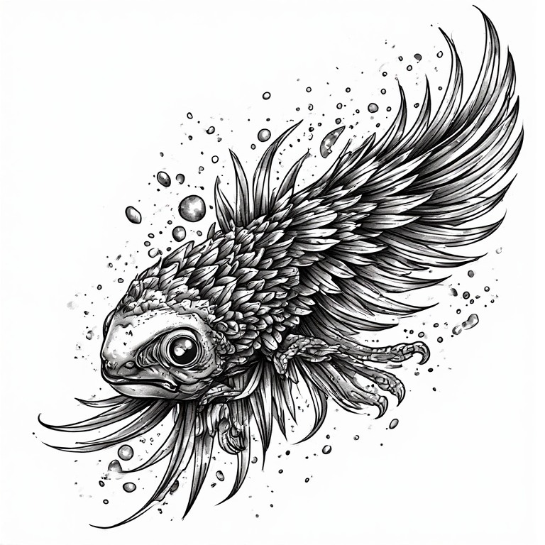 Tattoo flash: Bird fish