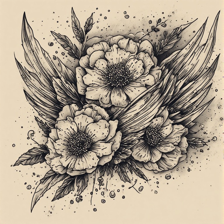 Tattoo flash: Flowers feathers