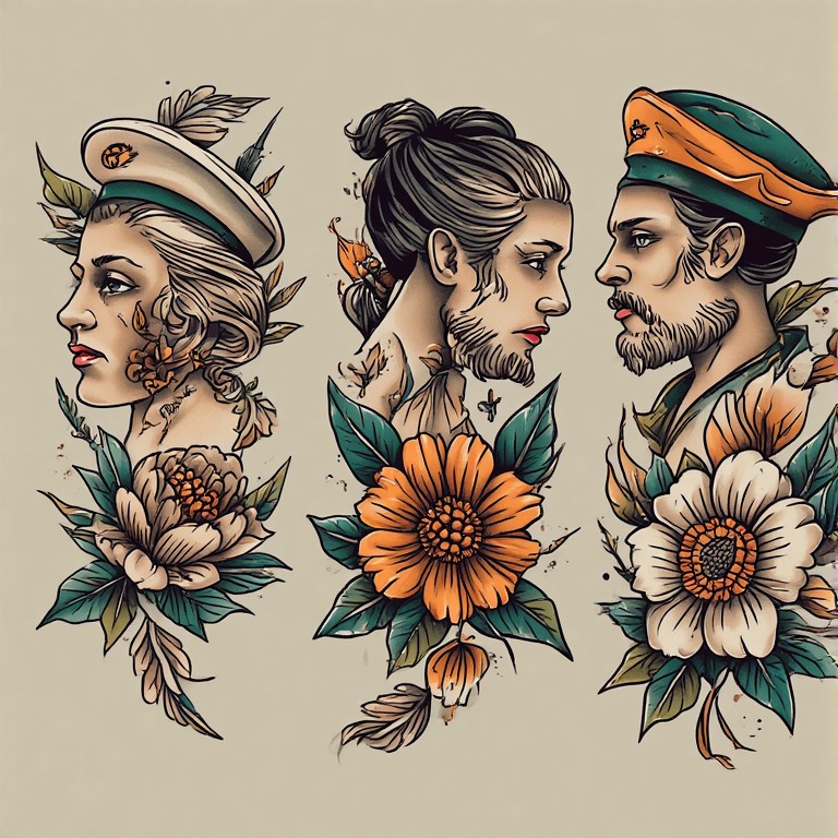 Tattoo flash: Portraits flowers