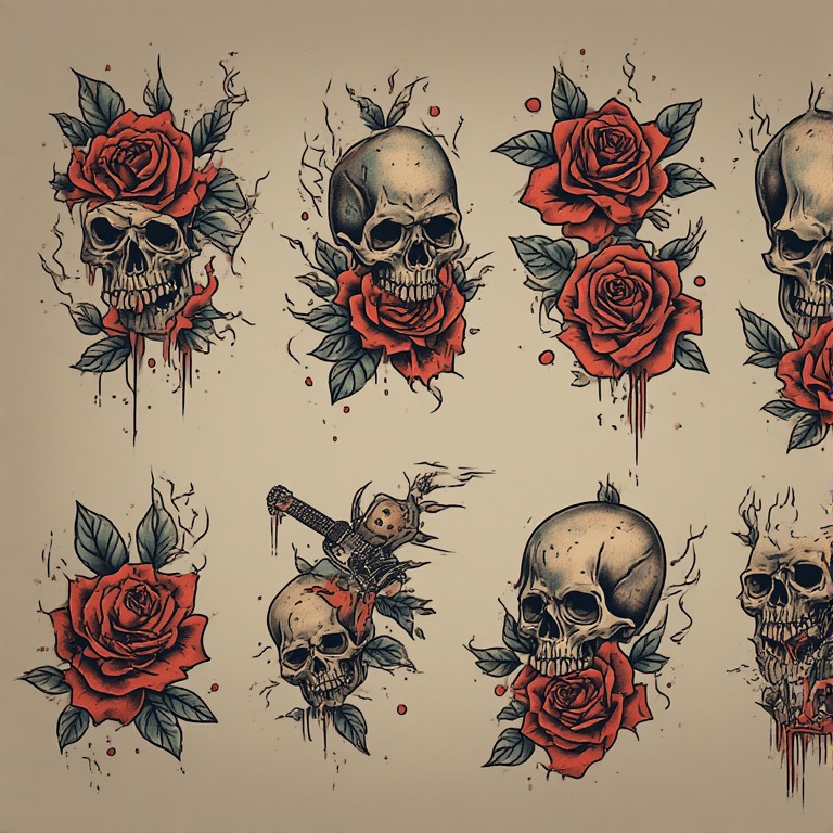 Tattoo flash: Skull roses flashwall