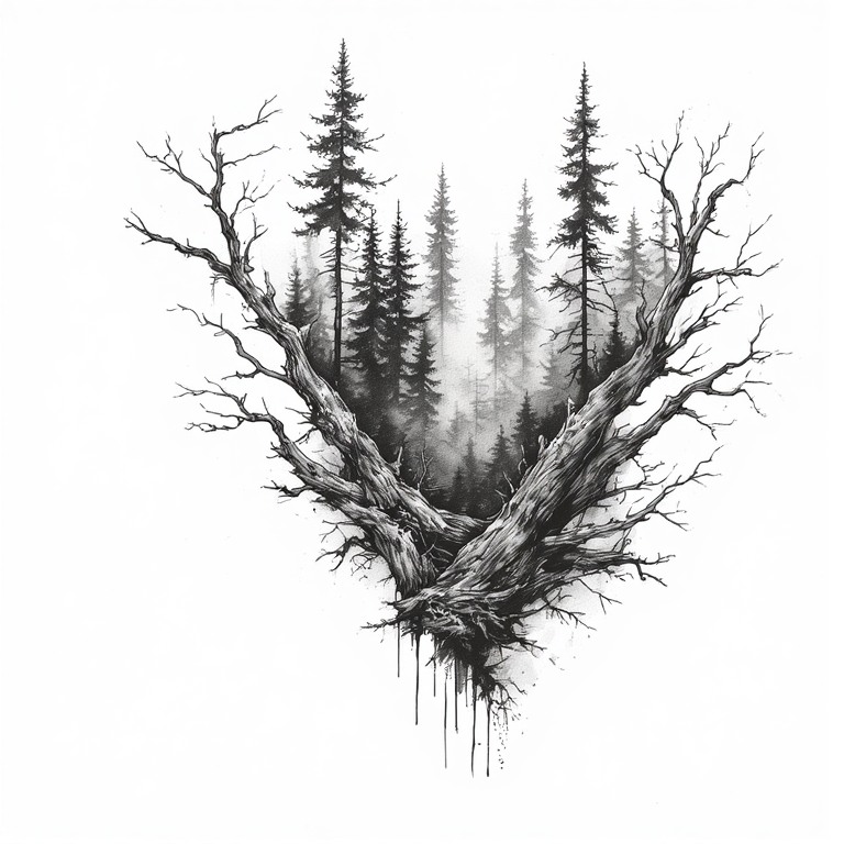 Tattoo flash: Trees grey