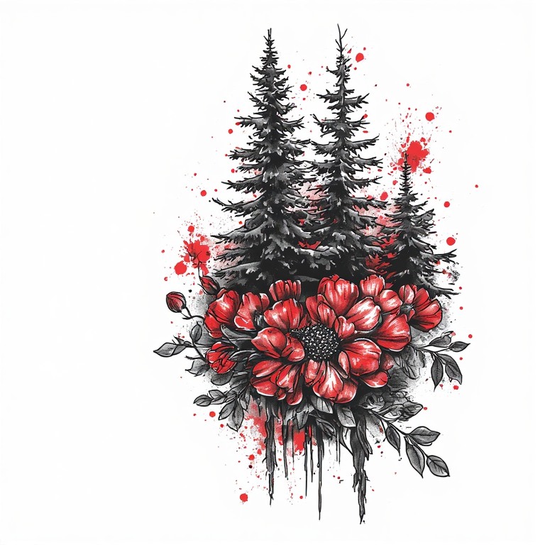 Tattoo flash: Trees color splash