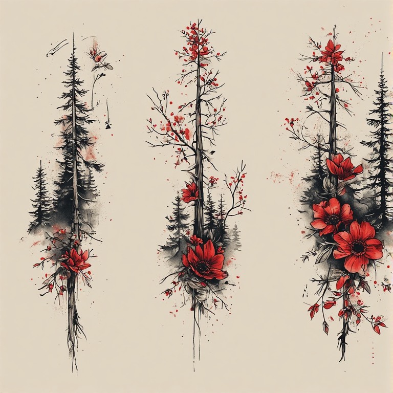 Tattoo flash: Trees grey color splash