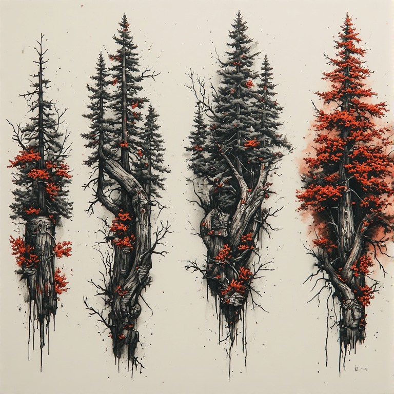 Tattoo flash: Trees grey with color